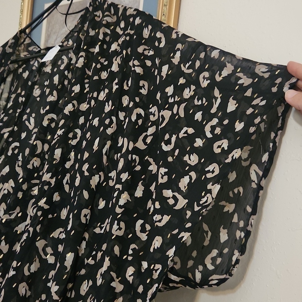 Leopard print long line kimono Ruffle Hem Modest Elegant Sophisticated Party XL - Picture 3 of 13